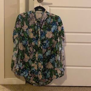 Balenciaga Pussy Bow Floral Button Down Blouse